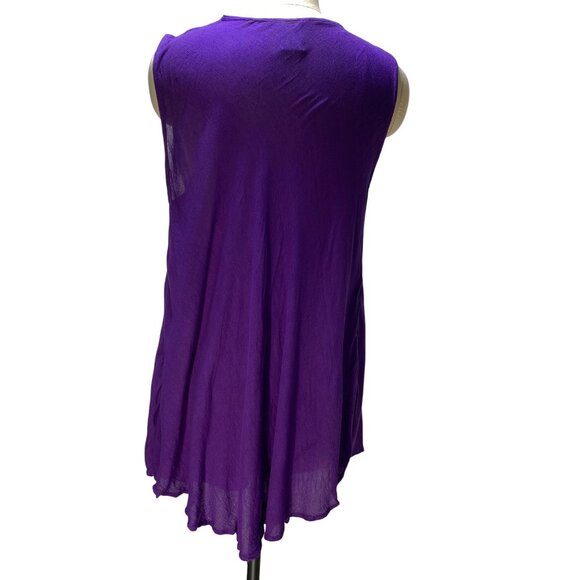 Purple Floral Sleeveless Tunic Top With Crochet Neckline Beachy Flowy - Picture 5 of 13